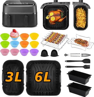 Produktbild von Backform Heißluftfritteuse zubehör für Philips airfryer zubehör 23-tlg BPA-frei,für Philips Airfryer Dual Basket 3000/5000 Serie,Leicht zu reinigen