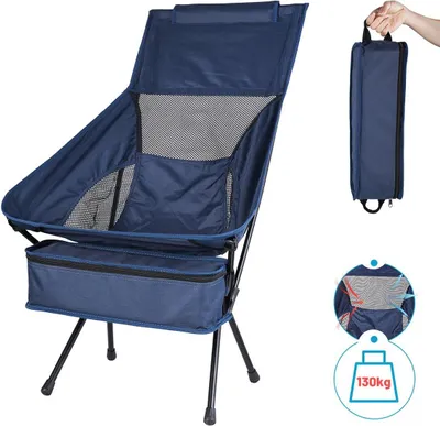 Produktbild von Campingstühle, Klappbarer Campingstuhl mit hoher Rückenlehne und Tragetasche, Angelstuhl für Sport Picknick Strand Wandern Camping, Klapp stuhl bis 130KG belastbar