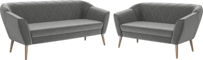 Produktbild von MEBLINI Mini Sofa Set 3-2 für Wohnzimmer - Mini Lounge für fünf Personen - Küchensofa - Sofa Klein - Sitzgarnitur - Polstergarnitur - Sofagarnituren - GISELA - 3+2 - Hellgrau Samt