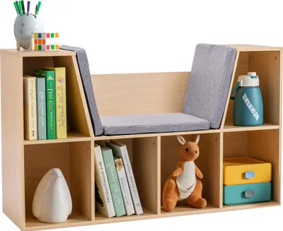 Immagine prodotto di HOMCOM Scaffale per bambini 2 in 1 angolare con 6 ripiani e panca, grigio