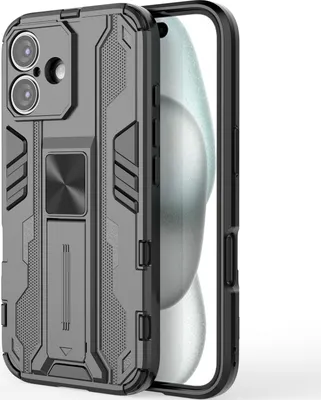 Obrázek produktu pro Pouzdro pro iPhone 16 dvouvrstvé PC a TPU nárazuvzdorné pouzdro s bumperem a stojánkem černé