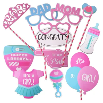 Produktbild von Babyparty Mädchen Fotobox Requisiten Foto Box Baby Party Deko 12-teilig rosa Neu