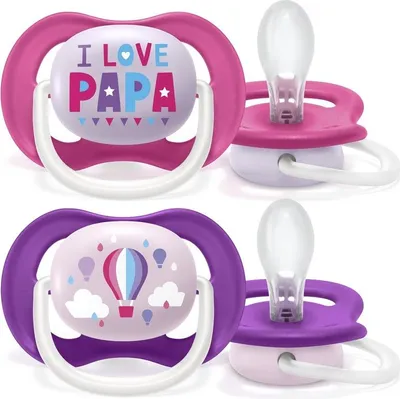 Obrázek produktu pro AVENT Dudlík Ultra Air Animals, 6-18m - I Love Papa, růžový/lila