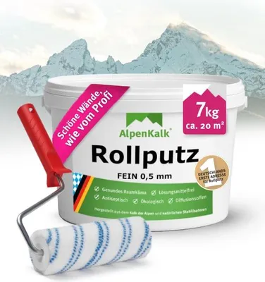 Produktbild von AlpenKalk® Rollputz fein (0,5 mm) jetzt 7 kg (5+2) / ca. 20 m²