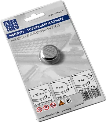 Produktbild von Alco Superkraftmagnete, silberfarben, Ø 22 mm, Haftkraft 8 kp, 1 Stück