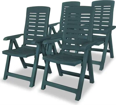 Image de Lot de 4 Chaises de Jardin Inclinables, Pliables, en Plastique Vert, 4 Positions, Résistantes aux Intempéries, 60x61x108 cm, Max 110 kg