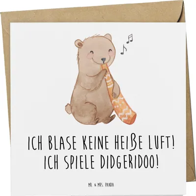 Produktbild von Mr. & Mrs. Panda Grußkarte Didgeridoo Spieler - Weiß - Geschenk, Musiker, Glückwunschkarte, Klappkarte, Instrument, doppelkarte, Blasinstrument, Lernen, traditionell