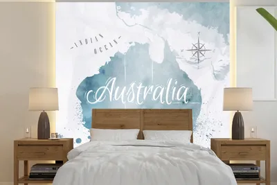 Produktbild von MuchoWow® Fototapete für Wohnzimmer oder Schlafzimmer Wandtapete Vinyl Motivtapete Weltkarte - Australien - Blau - 240x240 cm - Schlafzimmer-Tapete