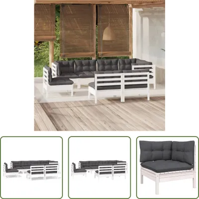 Produktbild von The Living Store 8-tlg. Garten-Lounge-Set mit Kissen Weiß Kiefer Massivholz