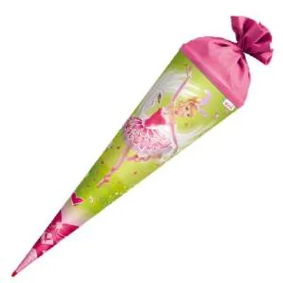 Produktbild von Schultüte groß Schwanen-Prinzessin 70 cm - Glitter - rund Rot(h)-Spitze Filzverschluss - Zuckertüte Ballerina Tänzerin Schulanfang