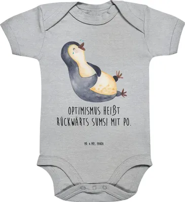Produktbild von Mr. & Mrs. Panda babykleidung body Pinguin Lachen 12. - 18. Monat - Heather Grey - Geschenk, Kurzarmbody, overall baby, Babybody, Haha, Lol, strampler baumwolle, Funny