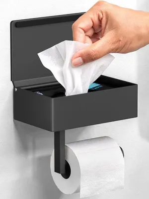 Obrázok produktu pre Držiak na toaletný papier s poličkou, zásobník na vlhčené utierky, nehrdzavejúca oceľ, matný, do kúpeľne