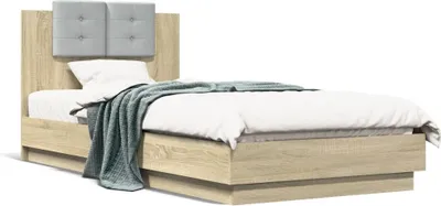 Produktbild von Bettgestell moderne - mit Kopfteil - und LED-Leuchten Sonoma-Eiche 90x200cm - Polsterbett CC11504