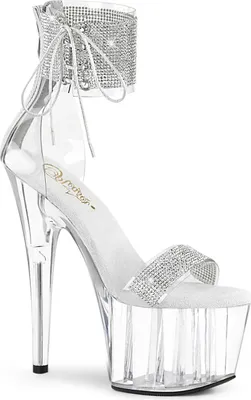 Produktbild von ADORE-727RS Pleaser Damen Plateau Riemchen Sandaletten Strass Manschette silber