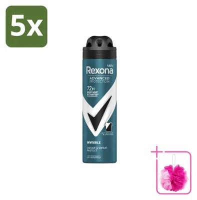 Zdjęcie produktu dla 5 sztuk dezodorantu w sprayu Rexona Men Advanced Protection Invisible – opakowanie ekonomiczne – 150 ml