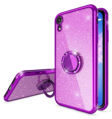 Immagine prodotto di NALIA Custodia ad anello per Apple iPhone XR, custodia glitterata per cellulare Custodia in silicone viola