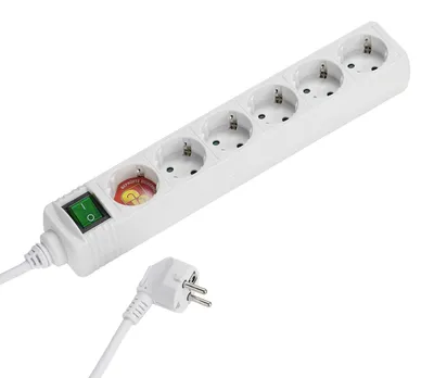 Produktbild von VIVanco™Weiße Mehrfachsteckdose mit 6 Schuko-Steckdosen, 1,4 m Kabel, grünem ON/OFF-Schalter