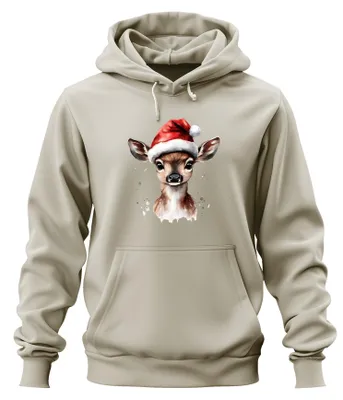 Productafbeelding van Hertenvacht, kerst, schattig, aquarel, kerstmanhoed, cadeau, uni, hoodie, sweater, natuur, 3XL