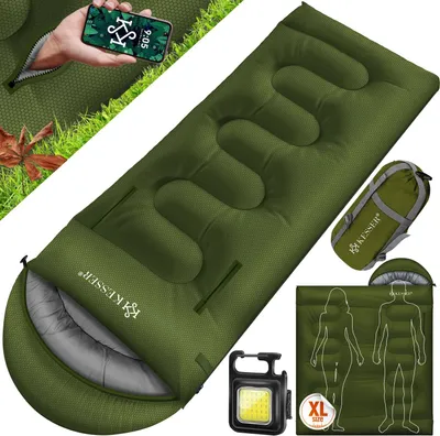 Produktbild von KESSER® Schlafsack Outdoor | Deckenschlafsack 3-4 Jahreszeiten | Camping-Sleeping-Bag für Erwachsene & Kinder | Leicht Tragbar Warm & Wasserabweisend inkl. Campinglampe & Seitentasche