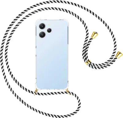 Produktbild von Handykette Backcover-Schutzhülle mit Band (Metall goldfarben) für Xiaomi Redmi 12 (6.79'') - schwarz/weiß gestreift