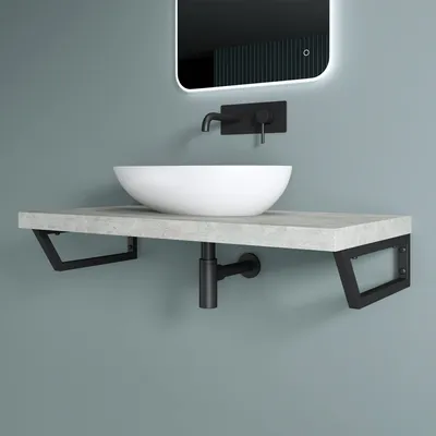 Image de doporro 2 Pièces Équerre de Fixation Noir Plan de Toilette Étagère Tablette Murale Porte-Serviette en Acier Inoxydable 48x2,5x15cm WH04
