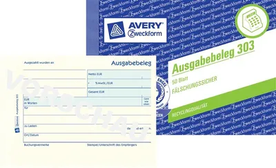 Immagine prodotto di 20x AVERY ZWECKFORM 303 Libro dei moduli "Ausgabebeleg" A6 paesaggio giallo
