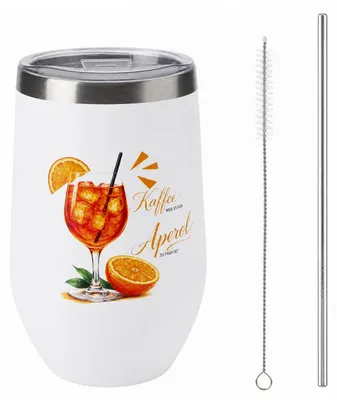 Edelstahlbecher 473 ml mit Aperol-Motiv, Strohhalm & Bürste