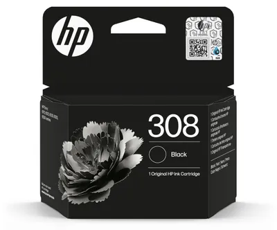 Productafbeelding van HP zwarte originele inktcartridge 308, standaard opbrengst, zwart, pigmentgebaseerde inkt, 1 stuk, 160 pagina's, verpakking per stuk