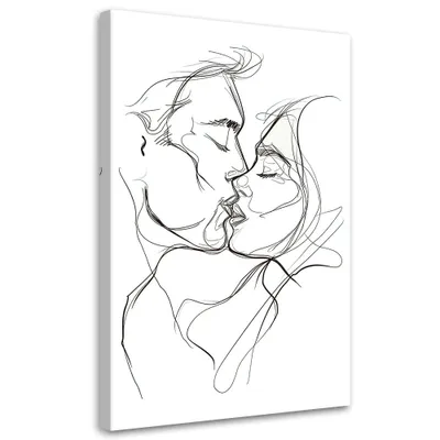 Produktbild von Leinwandbild Kuss Schwarz-Weiß 60x90 Feeby Schwarz-Weiß bild für die wand bereit zum aufhängen