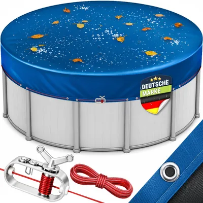 Immagine prodotto di Copertura per piscina tillvex® Premium, rotonda, per piscine di diametro da 420 a 460 cm (Ø 520 cm), con kit di montaggio | Telo solare per piscina da 200 g/m² | Telo per piscina rotonda, adatto per l'estate e l'inverno | Copertura resistente ai raggi UV per piscine