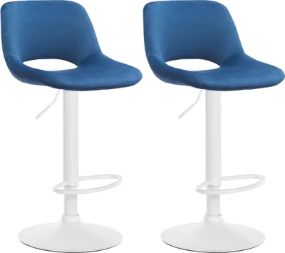 Produktbild von CLP 2er Set Barhocker Camden Samt drehbar und höhenverstellbar blau Material Gestell Metall matt weiss