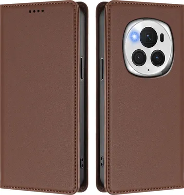 Immagine prodotto di Custodia in pelle per Honor Magic6 Pro, custodia magnetica in Finto cuoio con supporto Marrone