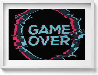 Produktbild von Aufschrift „Game over“ für einen Spieler– Wandbild mit Rahmen – Gerahmtes Bild  – Wanddekoration – 70x50 cm –  Schwarz Rahmen
