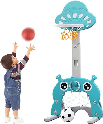 Produktbild von 5-in-1 Basketballständer Set Basketballkorb für Kinder Fußball/Fußballtor/Ringwurfspiel Spielzeug Verstellbarer 55x58x146cm