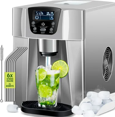 Produktbild von KESSER® Eiswürfelbereiter | Eiswürfelmaschine Edelstahl | 100W Ice Maker | 12 kg 24 h | 2 Würfelgrößen | Zubereitung in 6 min | 2 Liter Wassertank | Timer | LCD-Display | Wassertank