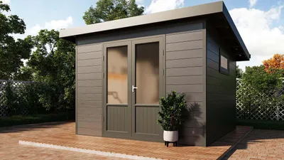Produktbild von Finnhaus Wolff WPC Gerätehaus Terra 3030 28 Anthrazit/Hellgrau Gerätehaus aus Holz/Kunststoff in Anthrazitgrau, Geräteschrank mit 28 mm Wandstärke Gartenhaus