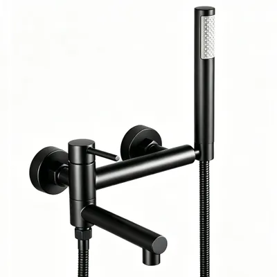Produktbild von AjieQAQ Wand-Wannenarmatur mit klappbarem Auslauf, Schwarz matt