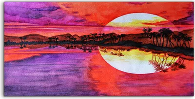 Produktbild von Coloray Glasbild 140x70  Wandbild Glasbilder Meer Landschaft Sonnenuntergang
