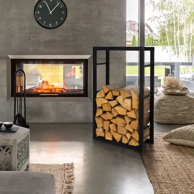 Produktbild von Kovový stojan na palivové dřevo ML-Design, 60x100 cm, černý, vnitřní/venkovní, stojan na palivové dřevo z potažené oceli