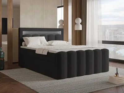 Produktbild von Chilly Möbel Design Bett Luméra Duo - Komfort Boxspringbett mit Schubladen, LED-Beleuchtung, Matratze und Topper 160x200 cm / 4 Schubladen / H4 / Bouclé / Schwarz