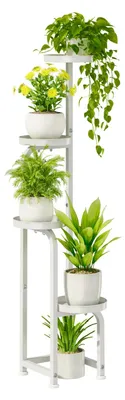 Produktbild von Bamworl Metall-Blumenständer, weißer Pflanzenständer, Zimmerpflanzenleiter, 4 Ebenen, stabiles Pflanzenregal für Terrasse, Garten, Balkon, Wohnzimmer, Schlafzimmer