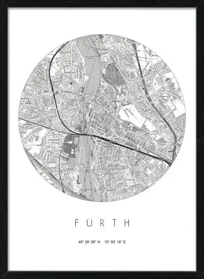 Produktbild von Gerahmtes Bild Fürth Landkarte 53x73 cm