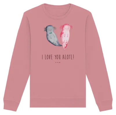 Produktbild von Mr. & Mrs. Panda Bio Baumwoll Pullover Axolotl Liebe Größe XS - Canyon Pink - Geschenk, Mitbringsel, Pulli, Sweatshirt, für Frauen, Freundin, Rundhals, Sweater, Freund