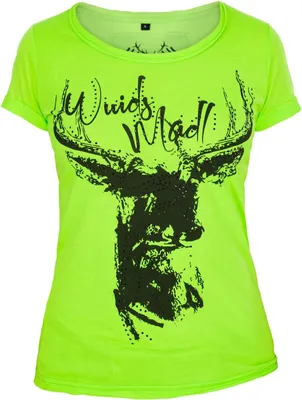 Produktbild von T-Shirt AMARYLLIS mit Hirschmotiv und glänzenden Steinchen Neon-Grün