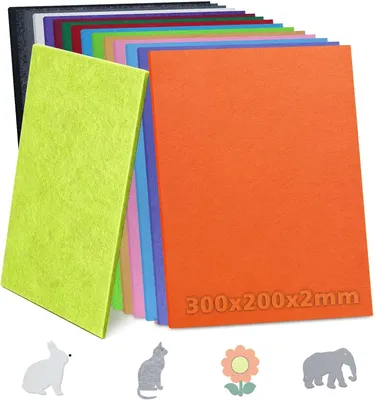 Zdjęcie produktu dla Filc o grubości 2 mm, wymiary 30 x 20 cm, 16 kolorów, do rękodzieła