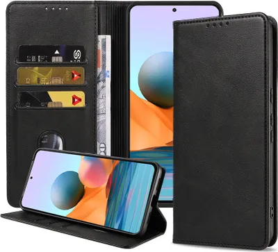Produktbild von Smartphonica Handytasche geeignet für Xiaomi Redmi Note 10 Pro / 10 Pro Plus Kunstlederhülle mit Magnetverschluss und Kartenhalter Buchhülle mit Klappe - Schwarz