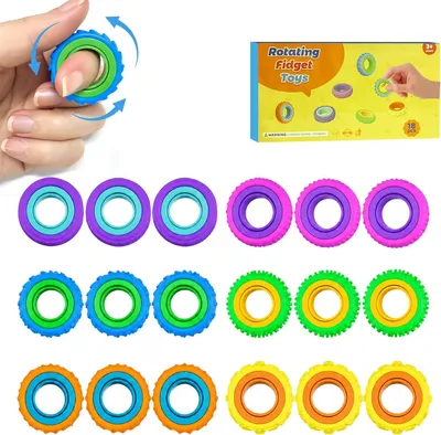 Immagine prodotto di Anelli antistress - Set da 18 pezzi - Giocattoli sensoriali - Rotanti - Per bambini