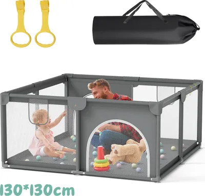 Immagine prodotto di Izrielar baby playpen barriera cancello 130x130cm gattonare cancello con base antiscivolo, traspirante rete di sicurezza area di gioco