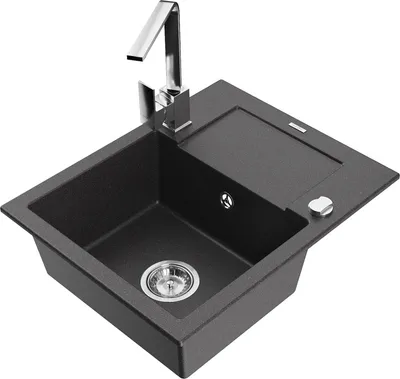 Produktbild von Mexen Enzo 1 Becken-Granitspüle mit Abtropffläche und Mischbatterie Rita, Schwarz gesprenkelt - 6506-76-670300-00