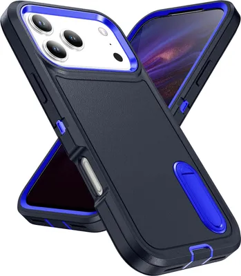 Immagine prodotto di Custodia per iPhone 17 Pro Max Custodia protettiva ibrida antiurto a tre strati con supporto Blu scuro